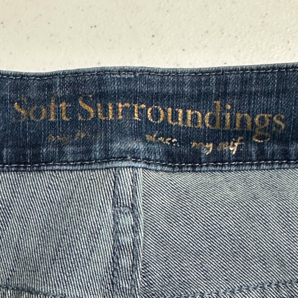 Soft Surroundings Lace Hem Slim Straight Jeans Medium Wash Denim Blue Boho 12T - Picture 2 of 8